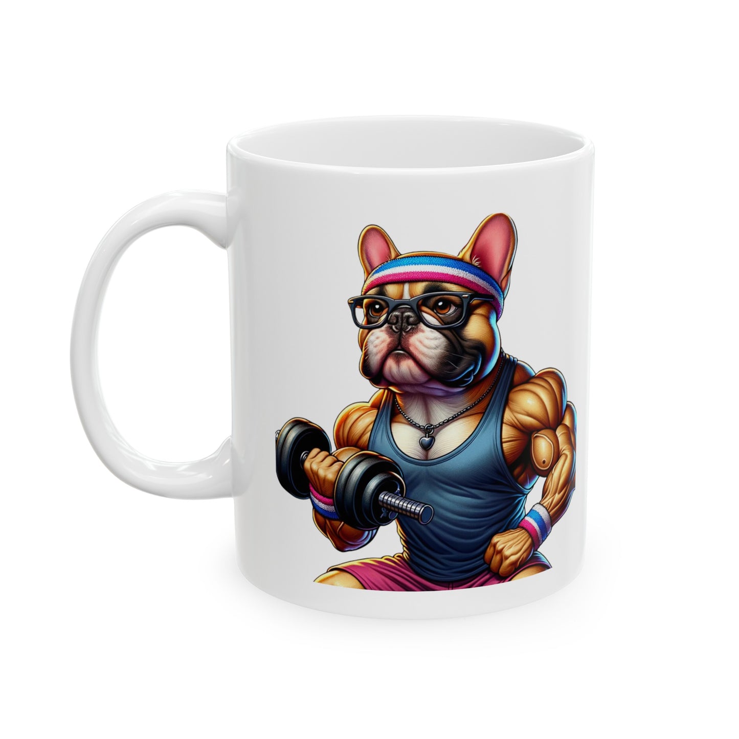 French Bulldog "Flexin' Frenchie Power" Ceramic Mug, (11oz, 15oz)