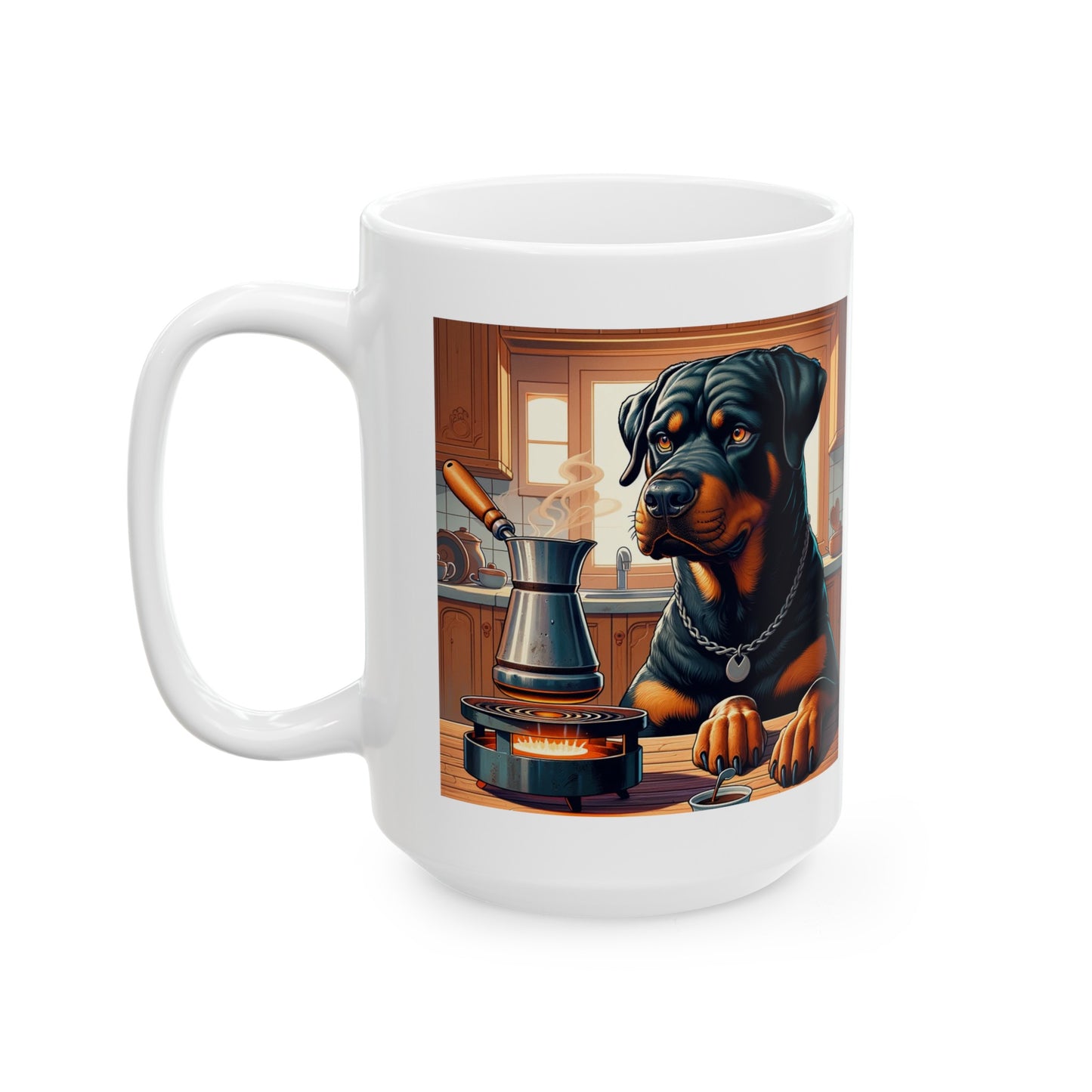 Rottweiler -Cezve Turkish-  "Guarded Rich Brew" Coffee Ceramic Mug (11oz, 15oz)