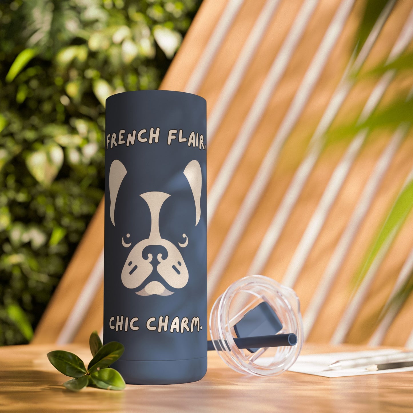 French Bulldog "French Flair, Chic Charm." Skinny Matte Tumbler, 20oz