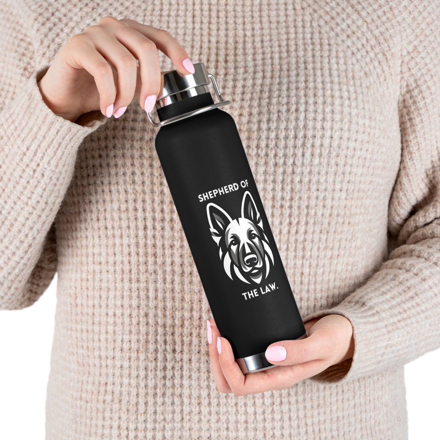 German Shepherd "Shepherd of the Law" Copper Vacuum Insulated Bottle, 22oz