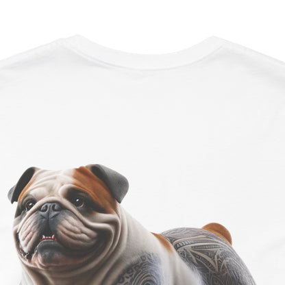 Bulldog Unisex Jersey Short Sleeve Tee - White and brown left profile Bulldog