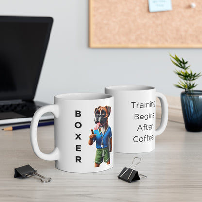 Boxer "Training Begins After Coffee." Ceramic Mug (11oz, 15oz)