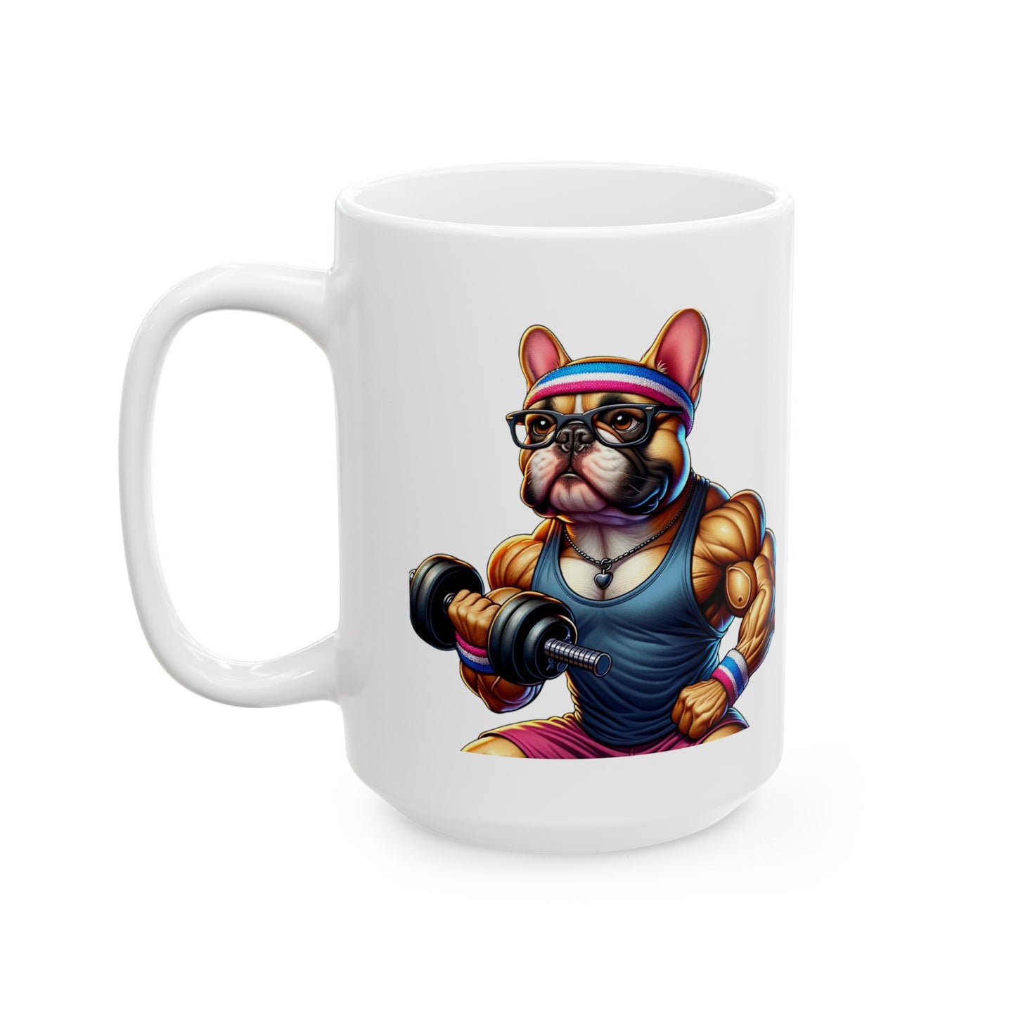 French Bulldog "Flexin' Frenchie Power" Ceramic Mug, (11oz, 15oz)