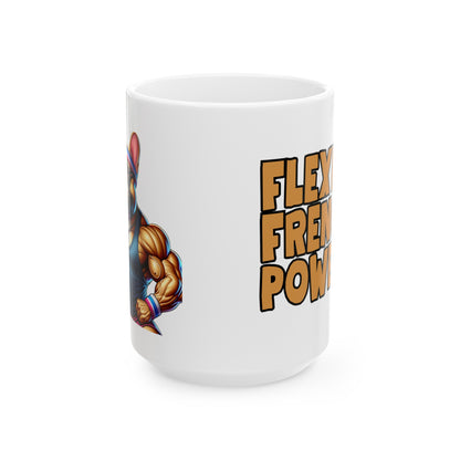 French Bulldog "Flexin' Frenchie Power" Ceramic Mug, (11oz, 15oz)