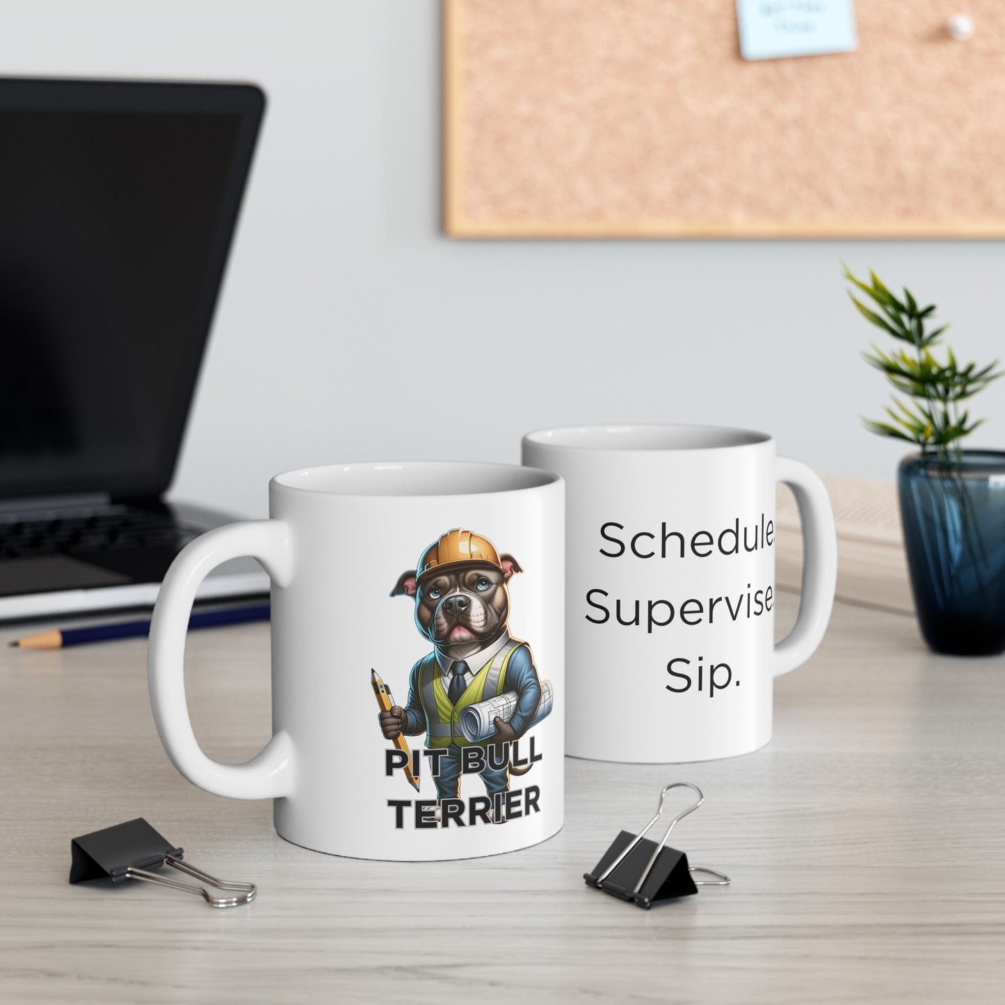 Pitbull Terrier "Schedule Supervise Sip." Ceramic Mug (11oz, 15oz)