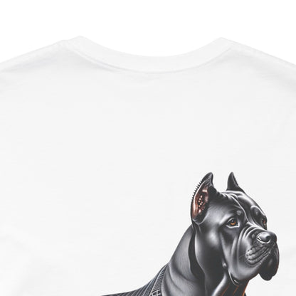 If My Cane Corso Unisex Jersey Short Sleeve Tee - BLK and gold tats Cane Corso right profile