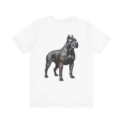 If My Cane Corso Unisex Jersey Short Sleeve Tee - BLK and gold tats Cane Corso right profile