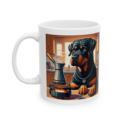 Rottweiler -Cezve Turkish-  "Guarded Rich Brew" Coffee Ceramic Mug (11oz, 15oz)