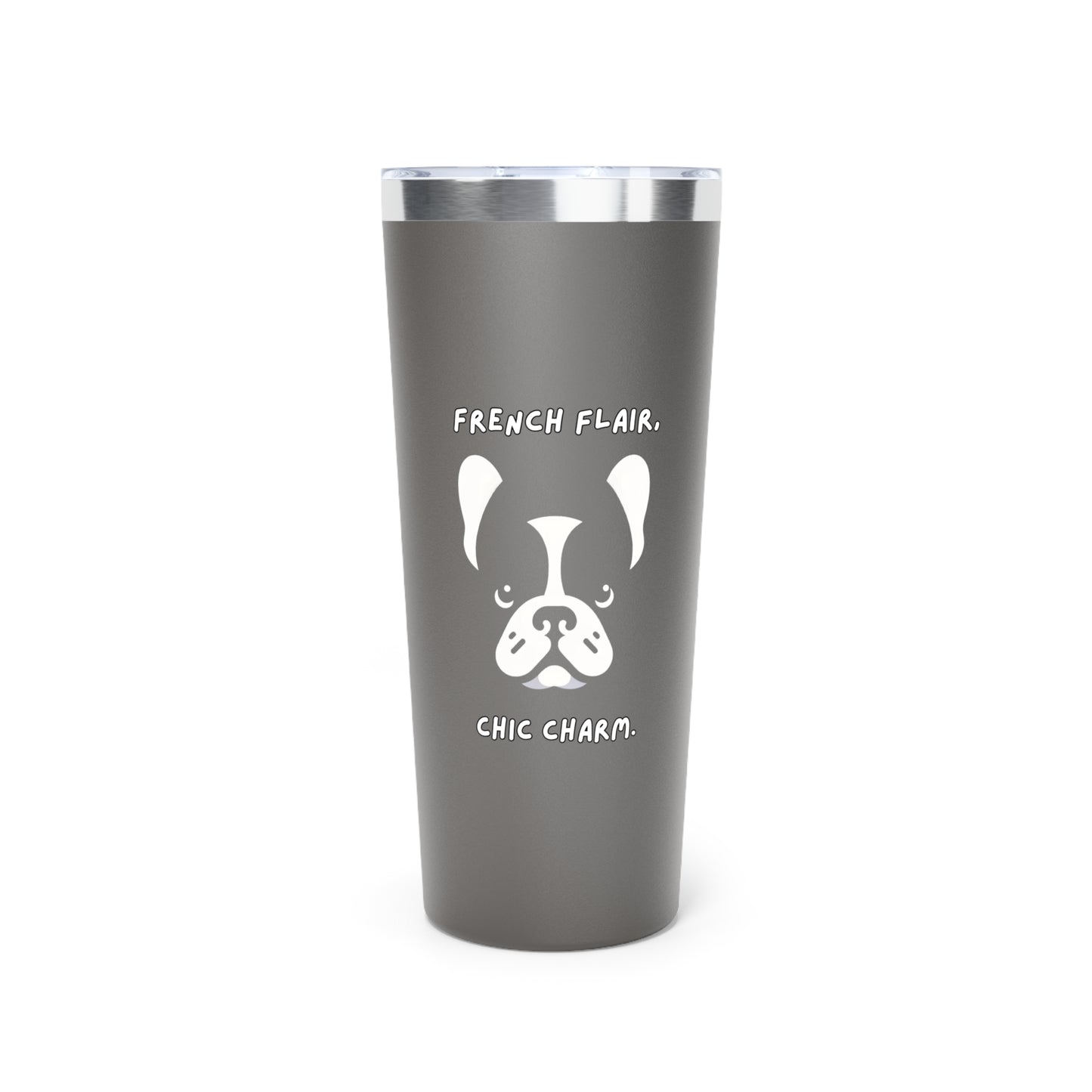 French Bulldog "French Flair, Chic Charm." Copper Vacuum Insulated Tumbler, 22oz