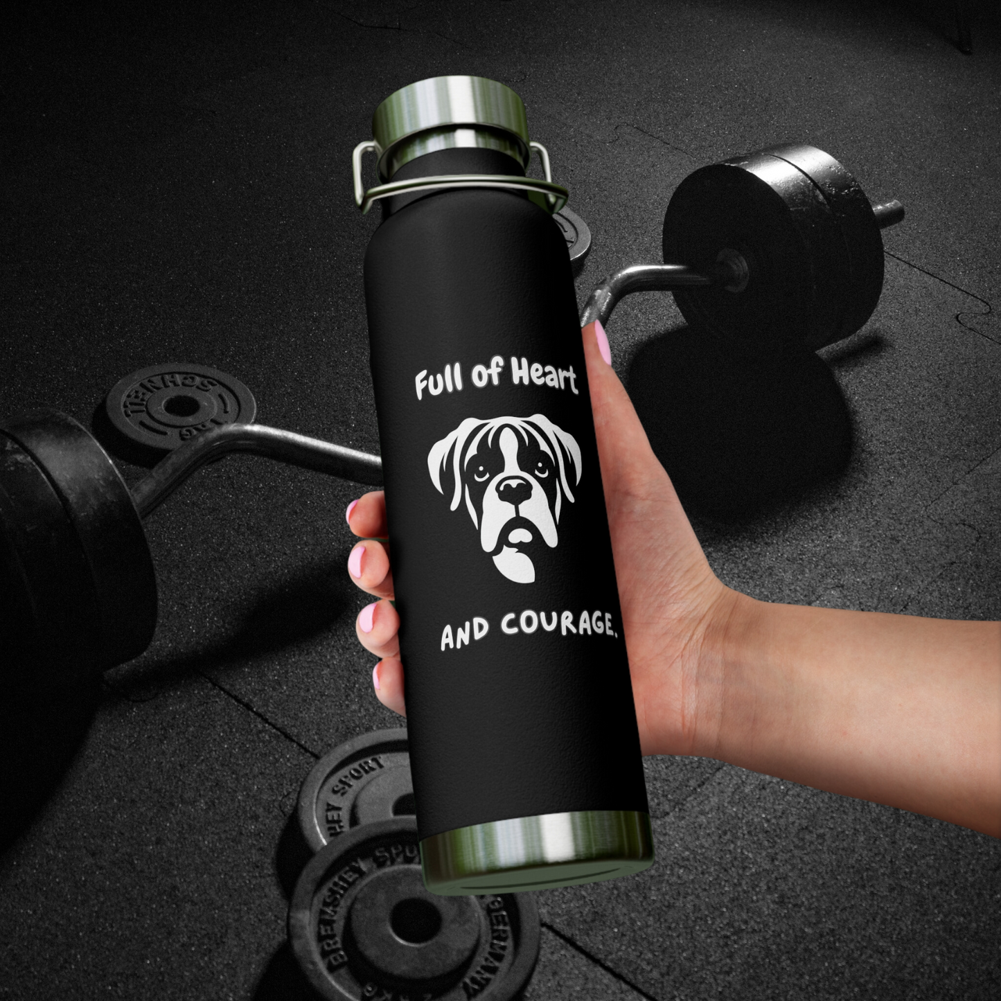 Boxer "Full of Heart and Courage" Copper Vacuum Insulated Bottle, 22oz