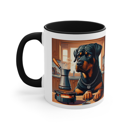 Rottweiler -Cezve Turkish-  "Guarded Rich Brew" Coffee Ceramic Mug (11oz, 15oz)