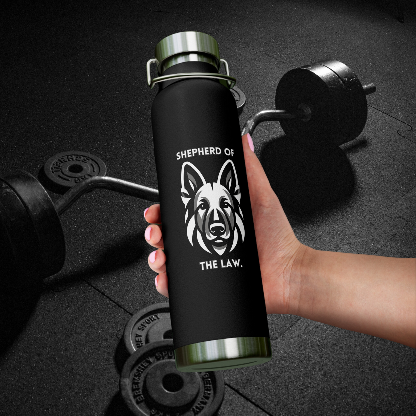 German Shepherd "Shepherd of the Law" Copper Vacuum Insulated Bottle, 22oz